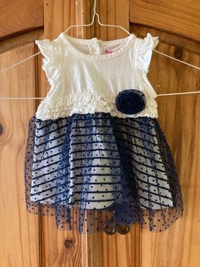 Girls Nannette Kids white blue lace dress size 3/6 months